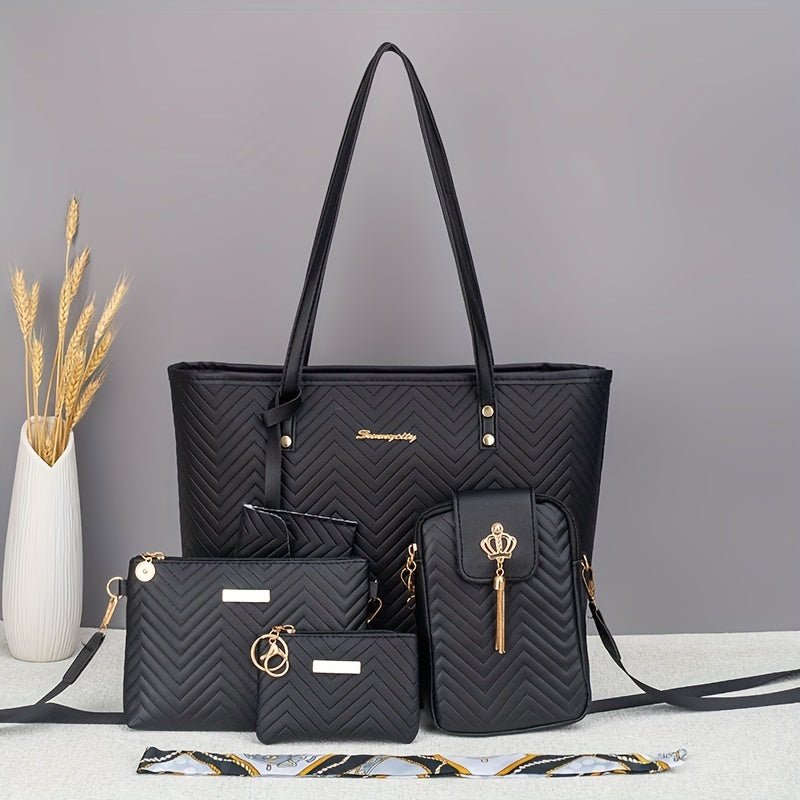 Amanda | Wave - Embroidered 5 - Piece Bag Set with Scarf - Barbara & Benjamin