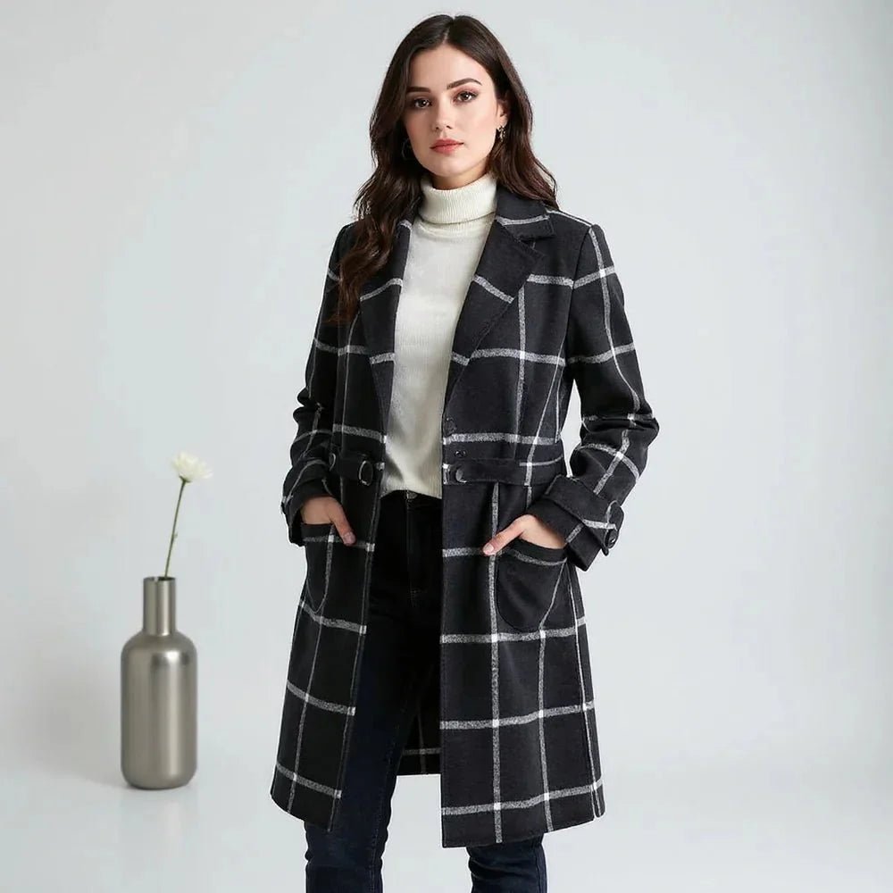 Retro Lapel Plaid Tweed Coat | Vintage Charm Meets Modern Power - Barbara & Benjamin