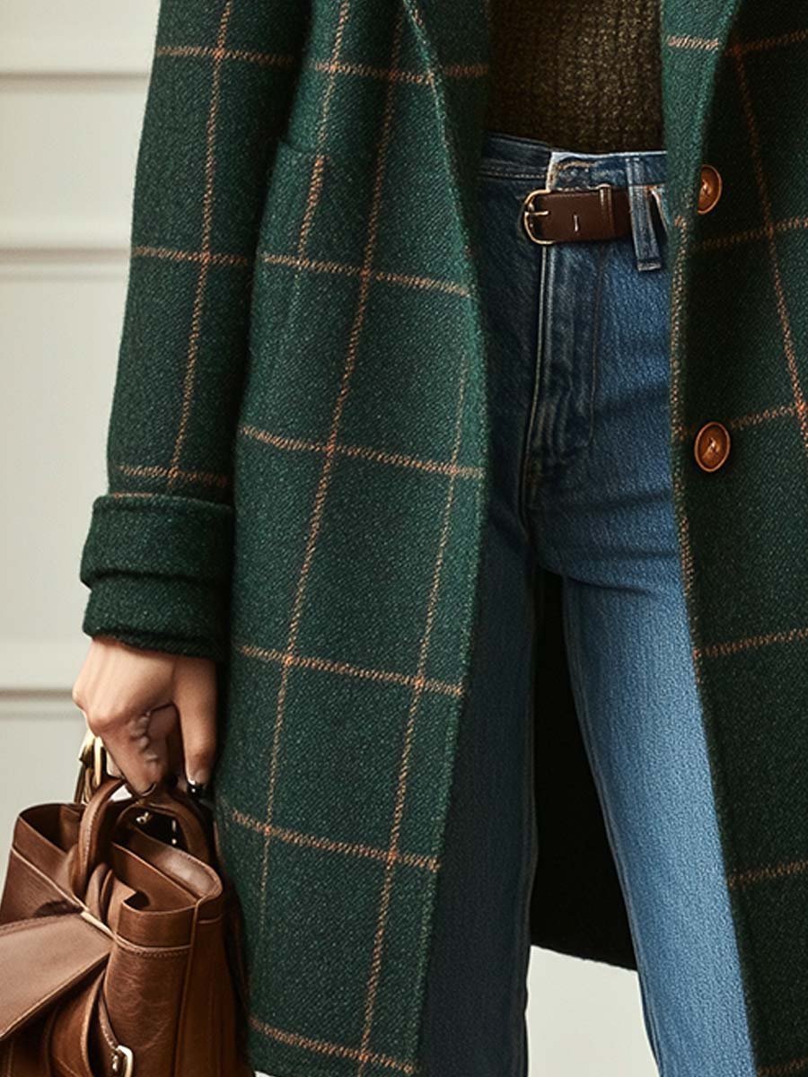 Retro Lapel Plaid Tweed Coat | Vintage Charm Meets Modern Power - Barbara & Benjamin