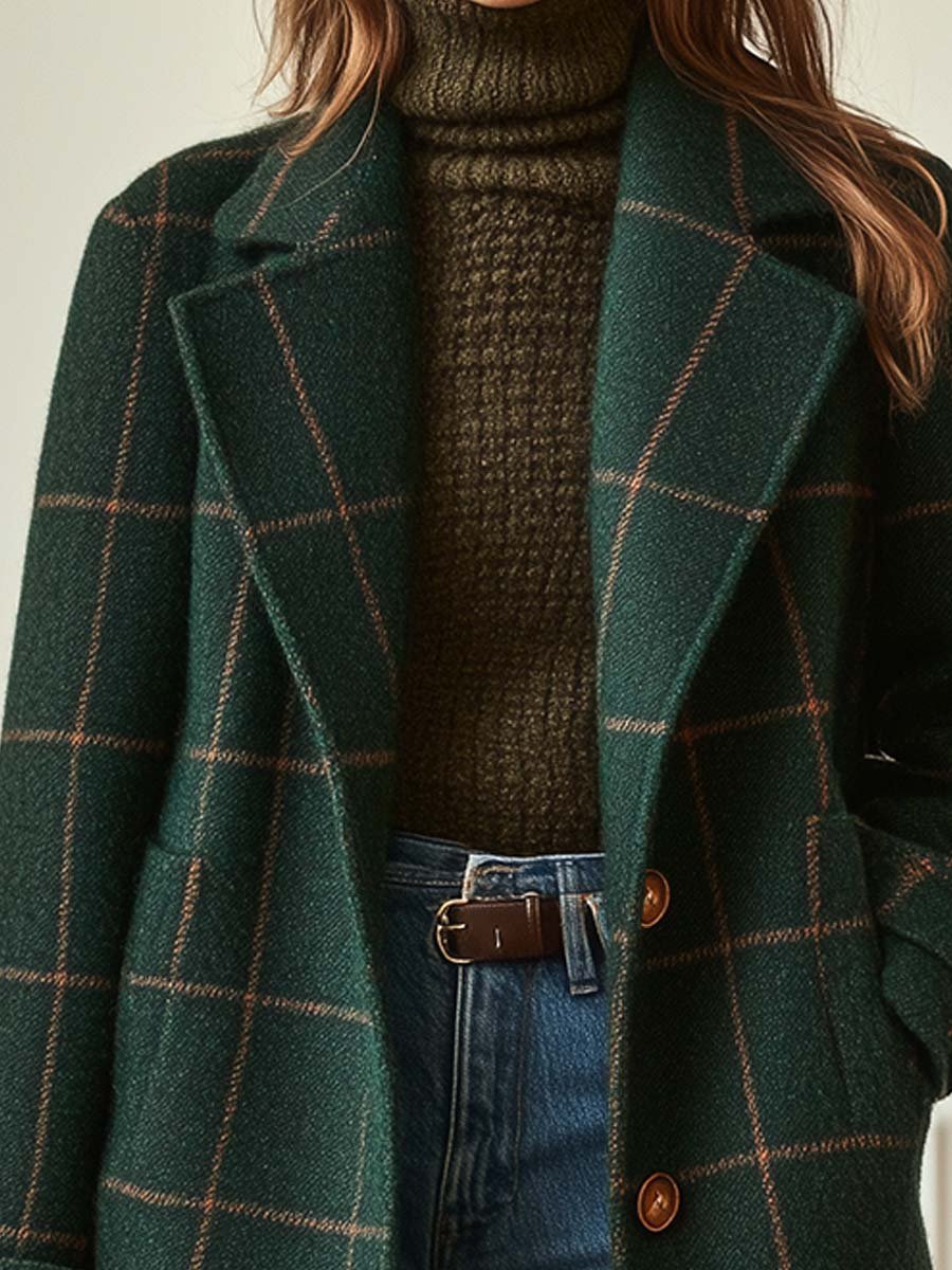 Retro Lapel Plaid Tweed Coat | Vintage Charm Meets Modern Power - Barbara & Benjamin