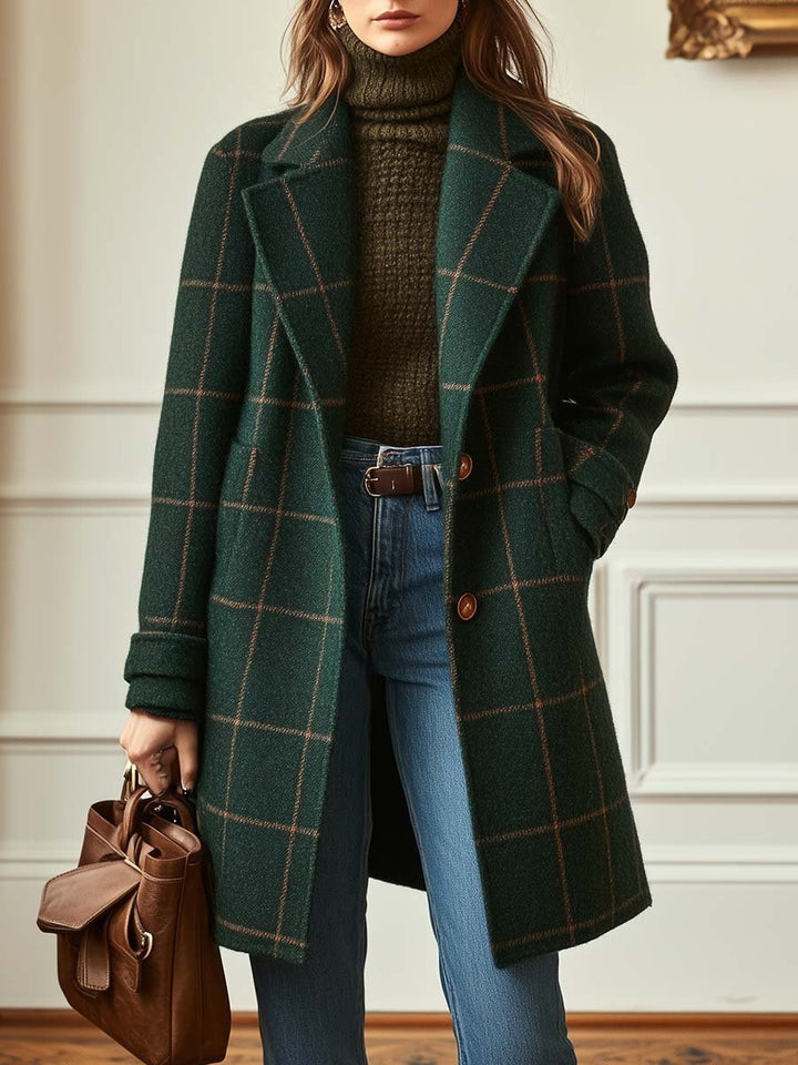 Retro Lapel Plaid Tweed Coat | Vintage Charm Meets Modern Power - Barbara & Benjamin