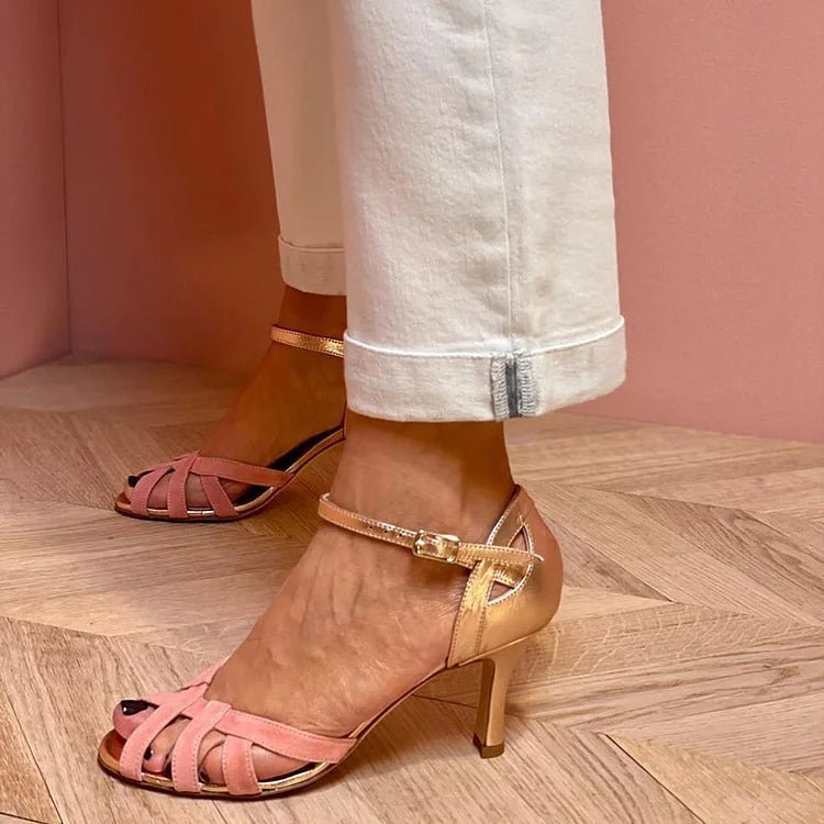 Serena | Strappy Peach Mid Heels - Barbara & Benjamin