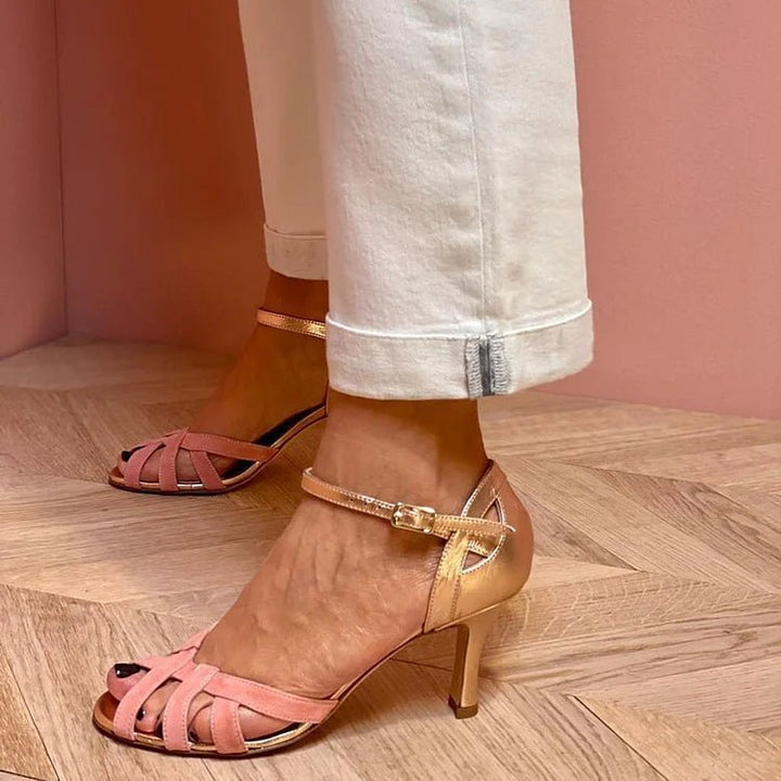 Serena | Strappy Peach Mid Heels - Barbara & Benjamin